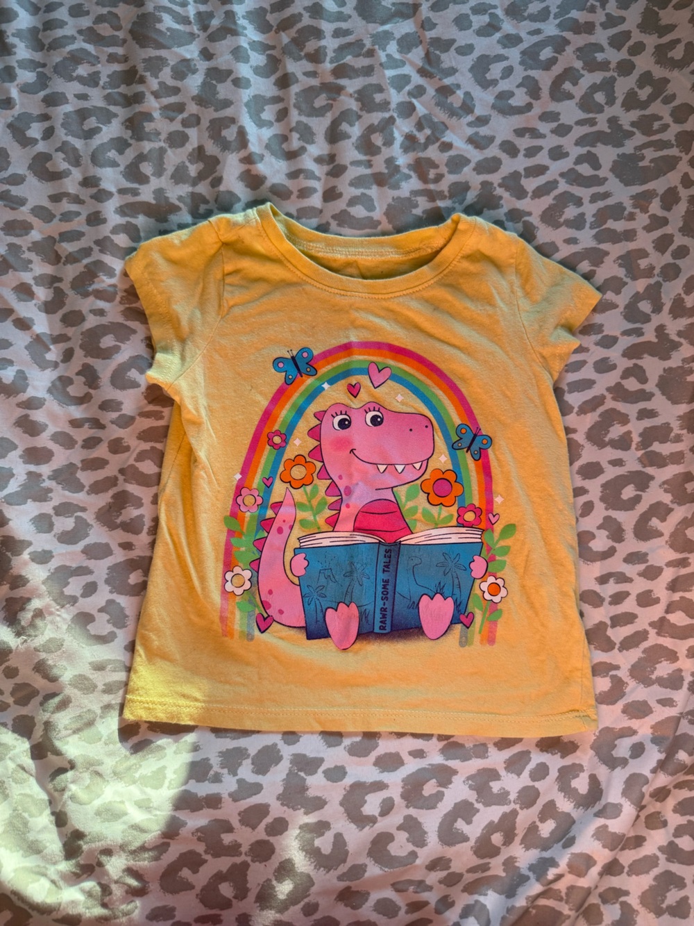 The Children’s Place Girls' Yellow Dino Rainbow Graphic Tee